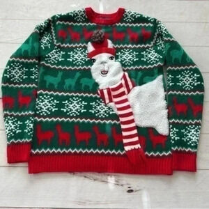 Christmas Sweater Size S Fair Isle Llama with PomPom Scarf Long Sleeve U…